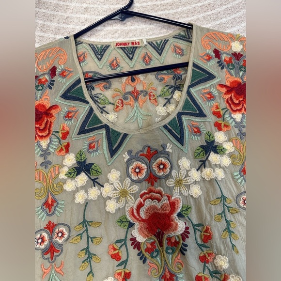 Johnny Was Tamaya Túnica Embroydered Floral Tropical Cruise vacation size M - Picture 3 of 9